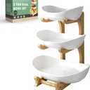 Seven Sparta 3 Tier Fruit Bowl for Kitchen Counter (PLUS Series) / Ceramic Serving Bowls with Bamboo Stand/Big Size Tiered Fruit Basket for Fruit Vegetable Storage, Dessert, Salad Buffet Server