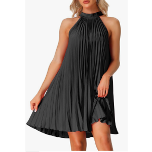 Allegra K Women's Tie Halter Neck Dress Sleeveless Summer Solid Color Flowy Pleated Beach Dress Sundress, Size XL