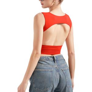 SUUKSESS Women Sexy Backless Tank Top Going Out Double Lined Y2k Basic Crop Tops (01 Red, XS)