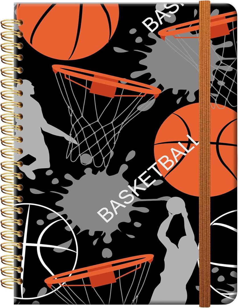 Ruled Spiral Writing Notebook,A5 Hardcover Lined College Journal for Women,Strong Twin-Wire Binding with Premium Paper,8.4" X 6",Perfect for School,Office,Home(Basketball)