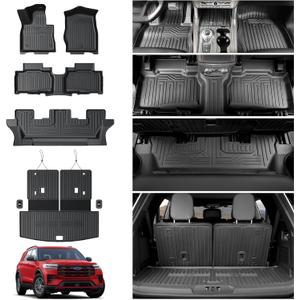 Floor Mats for 2020-2025 2026 Ford Explorer 7 seat Accessories, Cargo Mat with Backrest Mat All Weather TPE Waterproof for Ford Explorer 7 Passenger Bench Seat ST Accessories 2025 2024 2023
