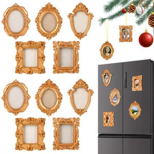 10 Pcs Mini Vintage Magnetic Frames Small Vintage Picture Frames with Rope and Fridge Magnet for Christmas Decor, Refrigerator Display, and Vintage Style Picture Keeping (Gold)