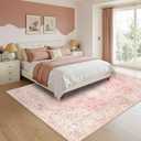 Latte&Fog Large Area Rugs 6x9, Vintage Washable Pink Rugs for Living Room, Dining Room, Girls Bedroom, Kitchen, Soft Cute Rug For Kids Nursery, Classroom, Playroom,Non Slip Low Pile Carpets For Office