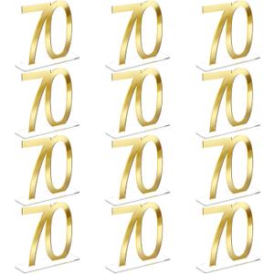 Threehoney 12 Pcs Mirror Gold 70th Birthday Decorations for Men and Women Acrylic Anniversary Decorations Table Numbers Centerpieces for Birthday Party