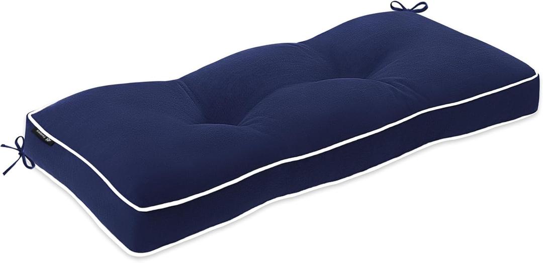 Favoyard Outdoor Bench Cushion 36 x 14 Inch Water-Resistant & 3-Year Fade Resistant Patio Furniture Cushions Tufted Garden Seat Pads for Indoor/Outdoor Porch Sofa Settee Couch with Ties, Blue