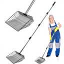 Chicken Poop Scooper, Large Metal Chicken Coop Scoop for Stand with Adjustable Stainless Steel Long Handle, Litter Sifting Shovel for Chicken Coop and Pet Waste Cleaning