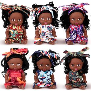 Hanaive 6 Pcs Mini Baby Dolls 4 Inch Easter Basket Dolls Tiny Reborn Lifelike Realistic Holiday Birthday Gifts Set for Girls Toddlers Kids Basket Stuffers(Black)