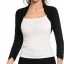 AmlieBoutik Women Ruched 3/4 Sleeve Bolero Cropped Cardigan Shrug (X-Small, Black)