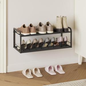 Wall Mounted Shoe Rack, Carbon Steel Shoe Organizer with Removable Oxford Cloth, Non-Slip Space-Saving for Entryway Closet Bedroom, Black (Black 1 Pcs)