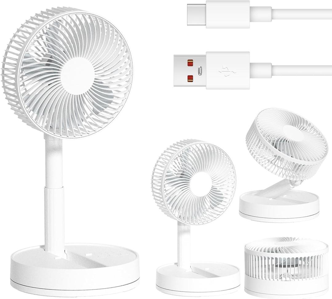 Desk Fan, 8-Inch Folding Portable 5400mAh Battery Powered Fan USB Rechargeable, Oscillating Super Quiet Desk Fan with 4 Speeds, Adjustable Height & Head Angle for Bedroom, Office, Outdoor