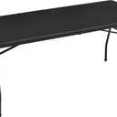 Amazon Basics Heavy Duty Portable Folding Table, 6 ft, Indoor & Outdoor, Fold-in-Half Design with Carrying Handle, for Events, Easy Folding and Storage, Black | Portable, Heavy Duty, Indoor & Outdoor, with Carrying Handle