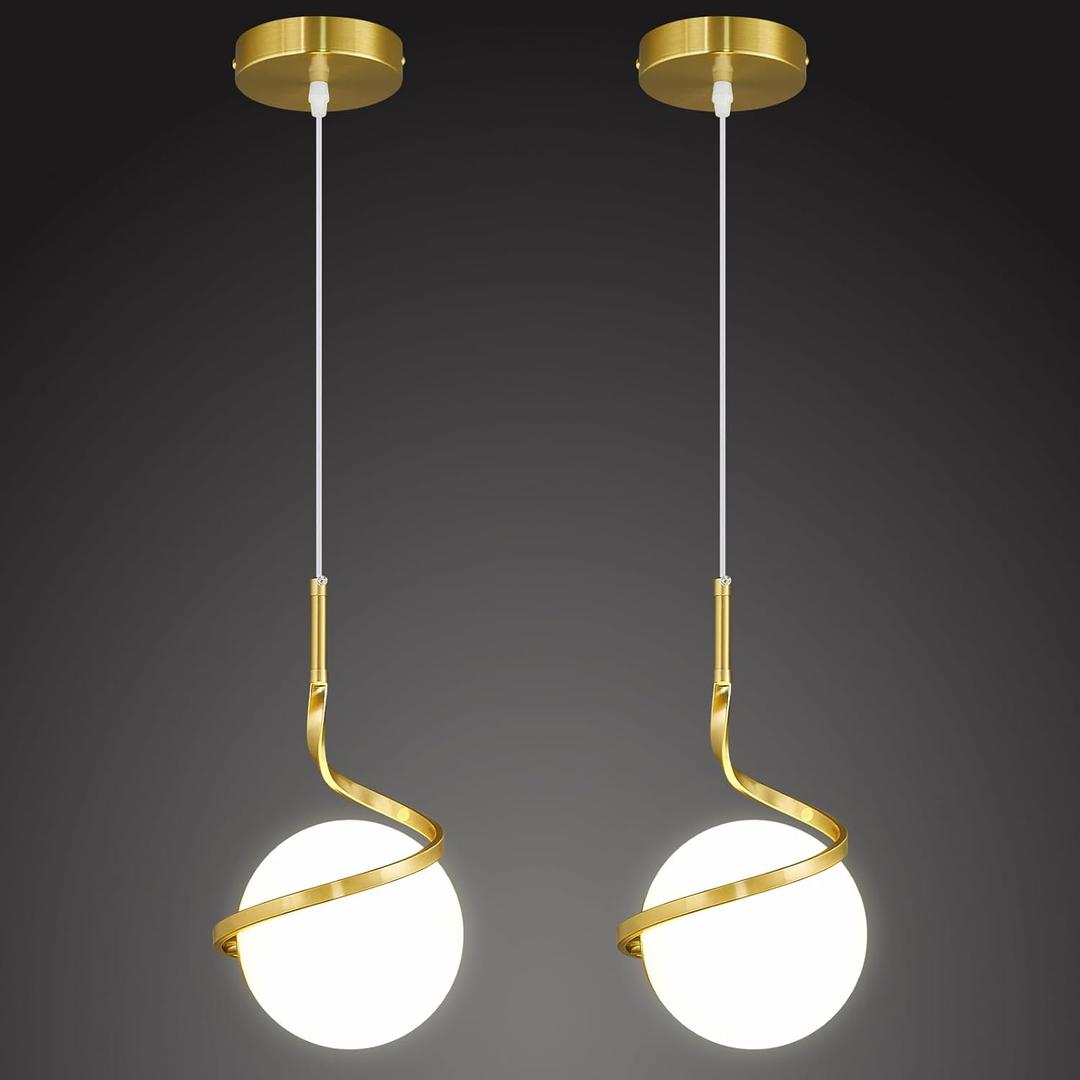 Modern Gold Pendant Light Glass Globe Chandelier Kitchen Island Ceiling Light Fixture for Bedroom Kitchen Living Room (2Pack)