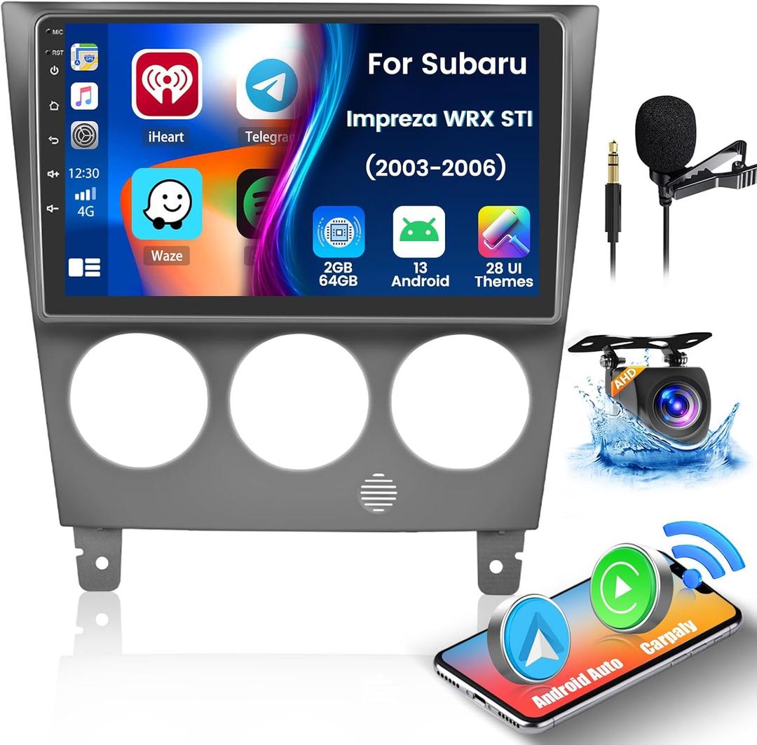for Subaru Impreza WRX STI 2003-20062+64GB Android 13 Carplay Stereo with Wireless Carplay Android Auto, 9'' Touch Screen Car Radio, GPS WiFi Bluetooth SWC FM EQ Mic Backup Camera