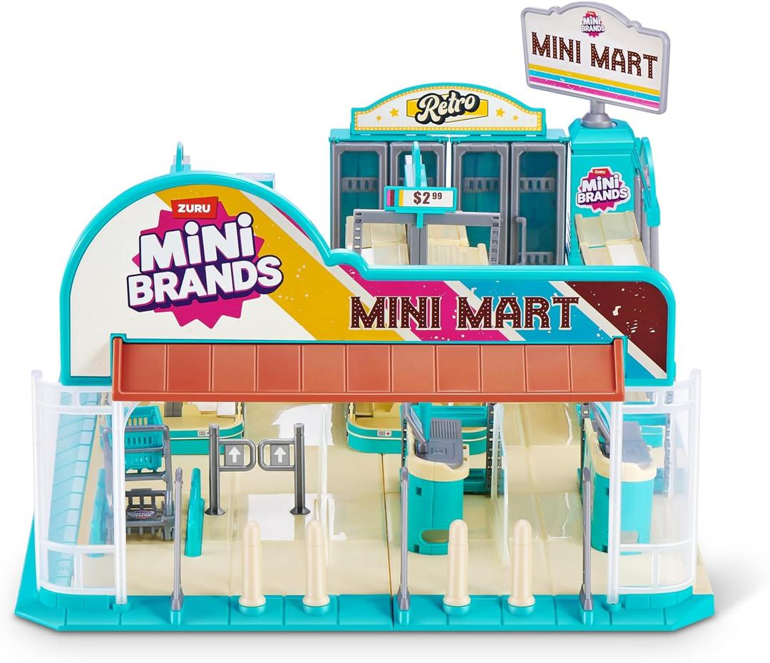 Mini Brands Retro Mini Mart with 5 Minis, Playset, by ZURU Real Miniature Collectible Store for Kids, Role Play, and Display