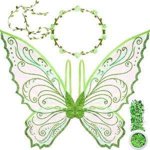 U-Goforst Fairy Wings Adult Women, Fairy Costume for Woman Butterfly Wings for Girls Adult Halloween Costume Cosplay Dress Up (Green)