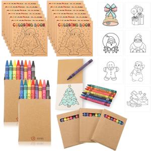30 Sets 24 Pages Christmas Mini Coloring Books with 8 Colors Crayons Bulk, Christmas Goodie Bag Stocking Stuffers for Party Favors Activities DIY Craft Gift