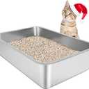 IKITCHEN Stainless Steel Cat Litter Box, Large Metal Litter Box for Cats, Never Absorbs Odors,Stain Free, Rustproof, Non Stick Smooth Surface, Anti-Slip Rubber Bottom, 19.5" L x 13.5" W x 6" H