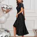 BeryLove Women Sequin Formal Party Dress Flutter Short Sleeve Wedding Cocktail Long Evening Dress (Black, XXL)