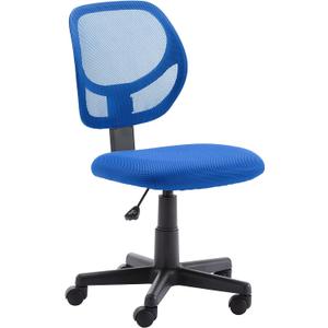 Amazon Basics Rolling Desk Chair, Adjustable, Low Back, Padded Seat, Breathable Mesh, Swivel, Blue, 21.25" D x 22.5" W x 38" H