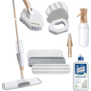 Quick Shine Ultimate Gold Spray Mop Kit | All-in-One 11 Pc Kit w/ Interchangeable Attachments | Floor Cleaner Included | No Batteries Needed | Pro Cleaning System for All Floor Types | 2-in-1 Mop