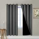 Yakamok 100% Blackout Curtains 72 Inches Long, 2 Thick Layers Thermal Insulated Window Treatment for Bedroom, Heat and Full Light Blocking Drapes with Black Liner (52Wx72L,Dark Grey,2 Panels)