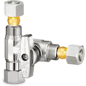 3/8" Brass Compression Angle Stop Valve, Water Line Splitter Connector Tee for Dishwasher, Commercial Sink Faucet, and Water Supply Line (Pack of 1)