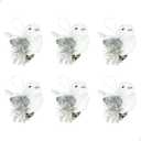 Nature Vibe Faux Fur White Silver Ornaments, Set of 6 Furry Birds with Pinecone,Silver Woodland Animals Figurines as Winter Decor