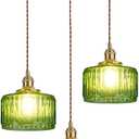 3-Light Modern Chandelier Green Glass Pendant Light mid Century Sputnik Glass Globe Pendant Light with Green Striped Glass Shade,Gold Adjustable Ceiling Pendant Lamp Dining Room