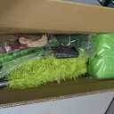 Hollowfly 3 ft Whimsical Christmas Tree Set Christmas Trees and Ornament Set Artificial Tree with Lights Xmas Green Fur Skirt Xmas Tree Topper Red Xmas Ball Candy Ornaments for Xmas Holiday