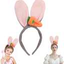 2 x CHARMARK Rabbit Ears Headband Grey, Cute Bunny Ears Headbands with Carrot Costume Headwear
