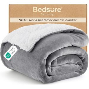 Bedsure GentleSoft Sherpa Fleece Throw Blanket for Couch, Non-Heated, Thick & Warm Cozy Blanket for Winter, Soft Fuzzy Plush Throw Gifts for Women and Men, Grey, 50x60 Inches