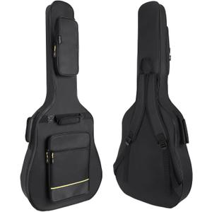 40/41/42 Inch Acoustic Guitar Bag, 0.35 Thick Padding, 600D Waterproof Nylon, 3 Pockets, Soft Classical Guitar Backpack Travel Case Gig Bag with Neck Fixed Strap & Back Hanger Loop, Black