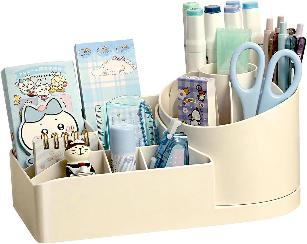 Rotating Desk Organizer with 1 Pen Holder,Pencil Pen Holder for Desk, Pen Organizer with 9 Slots, Desktop Storage Organizers and Accessories for Office Home Art Supplies