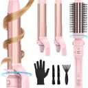 Farery 3-in-1 Interchangeable Automatic Rotating Curling Iron & Thermal Brush Set, 1'' /1.25'' Curling Iron, Automatic Hair Curler with 1.5'' Heating Round Curling Brush, 3 Temps Adjustable 300-410F