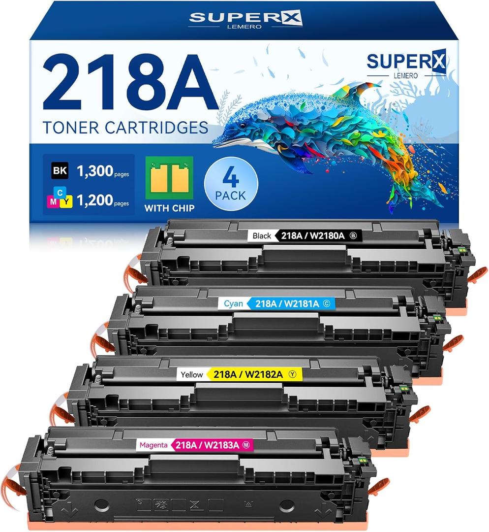 218A 218X Toner Cartridges 4 Pack 3301fdw with Chip Compatible Replacement for HP 218A 218X Color LaserJet Pro MFP 3301cdw 3201dw 3301sdw Printer W2180A W2180X High Yield (Black Cyan Yellow Magenta)