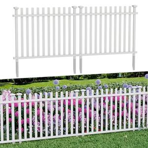 MELLCOM No Dig Garden Picket Fence, 44''W x 41''H(2 Panels) Decorative Privacy Fence with Metal Stakes, Garden Fence Border for Backyard, Patio & Yard, White