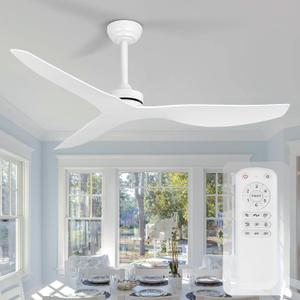 Ceiling Fans without Light,52 Inch Ceiling Fan with Remote Control,3 Reversible Blade,White Ceiling Fan for Bedroom, Living Room,Hallway