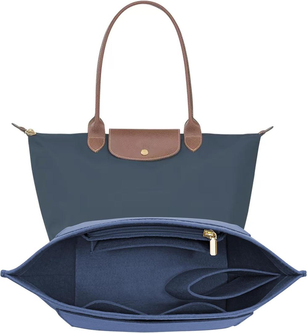 Felt Purse Organizer Insert for Longchamp Le Pliage S Handbag Insert (Dark Blue, Small)