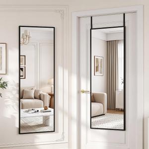 Suidia Full Length Mirror Over the Door&Wall Mounted, 48"x14" Door Mirror with Aluminum Alloy Frame, HD Shatterproof, No-Drill, Hanging Mirrors for Bedroom, Bathroom, Dorm, Closet, Rect, Black