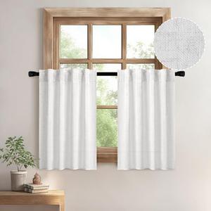 MIULEE White Curtains 36 Inch Length 2 Panels, Soft Thick Linen Textured Semi Sheer Light Filtering Kitchen Window Curtains Over Sink Small Tier for Bathroom Window Back Tab Rod Pocket (26"W x 36"L (Pack of 2), Bleached Linen)