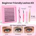 Beetles Lash Clusters Kit Dramatic Fluffy Lash Extension Kit 100 Pcs CC Curl 9-16mm False Eyelash Extension Set with 2-in-1 Bond and Seal Remover Brush Tweezers Eyelash Clusters Tempt KVT082