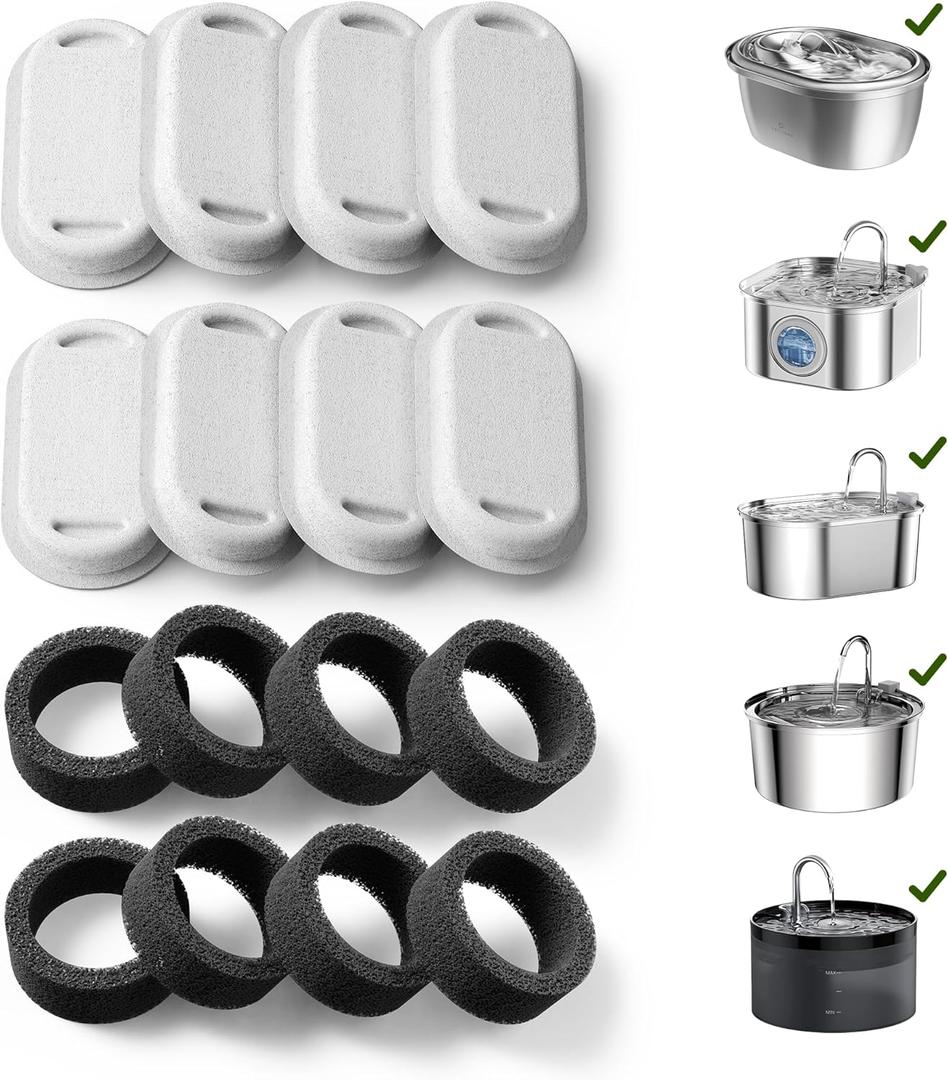 PETLIBRO 8 Packs Replacement Filters for Stainless Steel Cat Water Fountain PLWF003 & PLWF006, 4 Months Set of Replacement Filters fot Pet Water Fountain Stainless Steel (White)