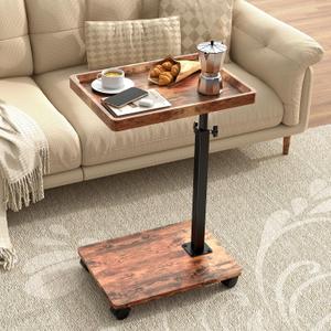 C Table Side Table Adjustable Height, 360Swivel TV Tray Table with Wheels, Small Table for Eating, Dinner, C Shaped End Tables Living Room and Bedroom for Sofa, Couch, Bed,Chair, Snack