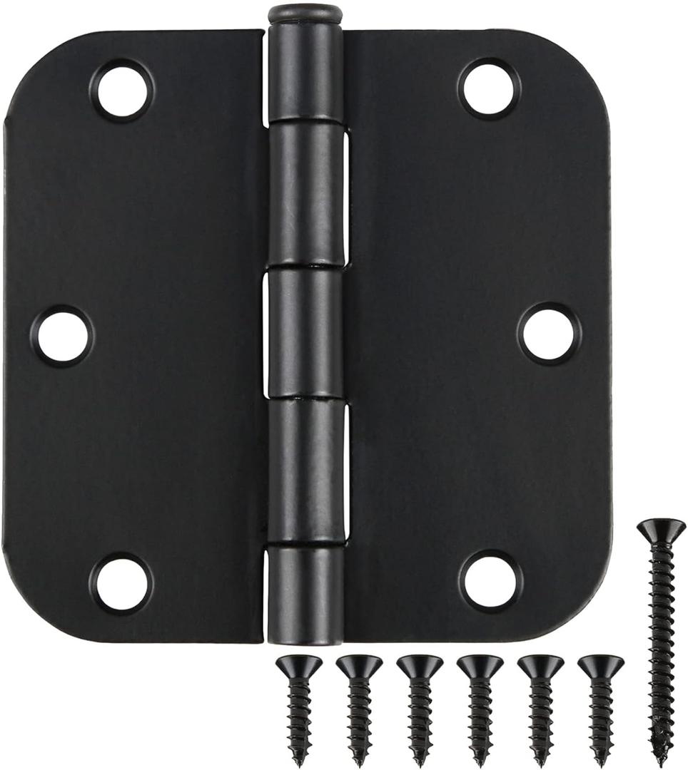 24 Pack Matte Black Door Hinges 3.5 x 3.5 Inch Interior 3 1/2 Inch Door Hinges for Doors Rounded 5/8" Radius Corners Flat Iron Hinge 3 "x 3 " Door Hardware Bisagras para Puertas Bedroom Home Decor