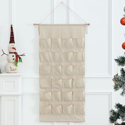 MONOBLANKS Fabric Christmas Advent Calendar with Pockets,Reusable Natural 24 Days Countdown Advent Calendar Hanging Storage Bag for Xmas Holiday Home Wall Decoration (Natural)
