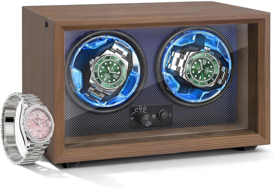 Ultra Quiet Watch Winder for Automatic Watches, Safe Bedroom Double Watch Winder with Near 0dB Motor & Stable DC Adapter for Watch Collection