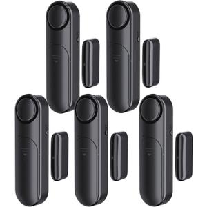 Window and Door Alarm When Opened (5 Pack) for Kids Safety/Home Security, Sliding Glass Front Door Opening Sensor Alarms for Dementia, 120dB Burglar Alert, Ideal for Business, Garage, Apartment, Black