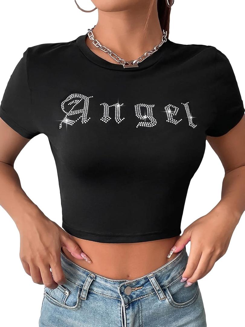SOLY HUX Women's Graphic Tees Y2k Crop Top Short Sleeve T Shirt Tee Summer Tops (Medium) SOLY HUX Women's Graphic Tees Y2k Crop Top Short Sleeve T Shirt Tee Summer Tops (Medium)