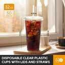 Turbo Bee 50 Sets 32 OZ Clear Plastic Cups with Lids and Straws, Disposable To Go Iced coffee cups with lids for Cold Drinks, Smoothie, and Slushie