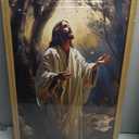 Framed Christian Jesus Canvas Wall Art, Jesus Praying Wall Decor Paintings, God Light Pictures Prints Religious Home Decor for Living Room Bedroom Church Prayer Room 16x24 inch